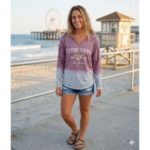 Seaside Heights NJ Shirt XL Long Sleeve Tee Hooded Red Grey Jersey Shore casual